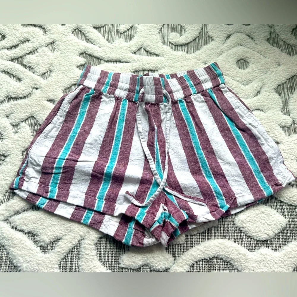 BP | Burgundy Teal Striped Cotton Shorts | Sz M
